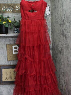Blondie Nites Red Blondie Nites Juniors Mesh Tiered Spaghetti Strap